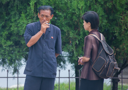 Portrait of a North Korean couple in the street, Pyongan Province, Pyongyang, North Korea