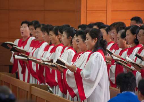North Korean people singing in protestant Bongsu church, Pyongan Province, Pyongyang, North Korea
