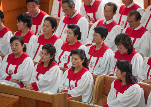 North Korean people singing in protestant Bongsu church, Pyongan Province, Pyongyang, North Korea