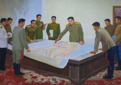 Kim Il-sung propaganda fresco in the victorious fatherland liberation war museum, Pyongan Province, Pyongyang, North Korea