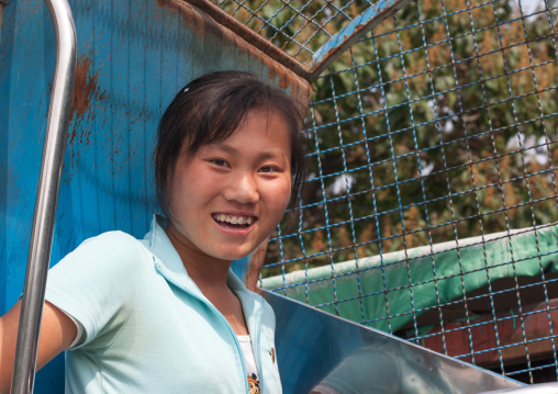 North Korean girl in an old attraction in Taesongsan funfair, Pyongan Province, Pyongyang, North Korea