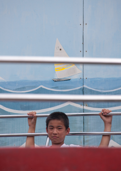 North Korean boy in Taesongsan funfair, Pyongan Province, Pyongyang, North Korea