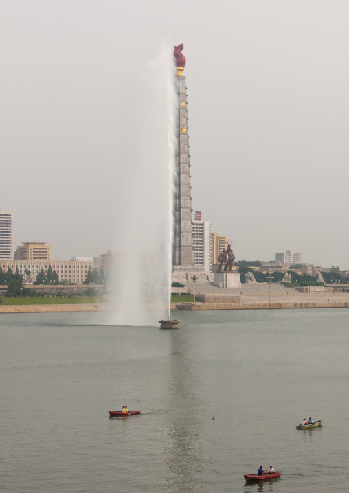 The Juche tower built to commemorate Kim il-sung's 70th birthday, Pyongan Province, Pyongyang, North Korea