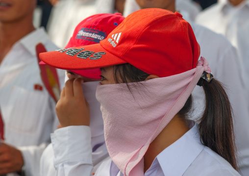 North Korean young women in the street, Pyongan Province, Pyongyang, North Korea