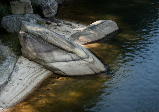 Rock pointing out into lagoon samil lake, Kangwon-do, Kumgang, North Korea