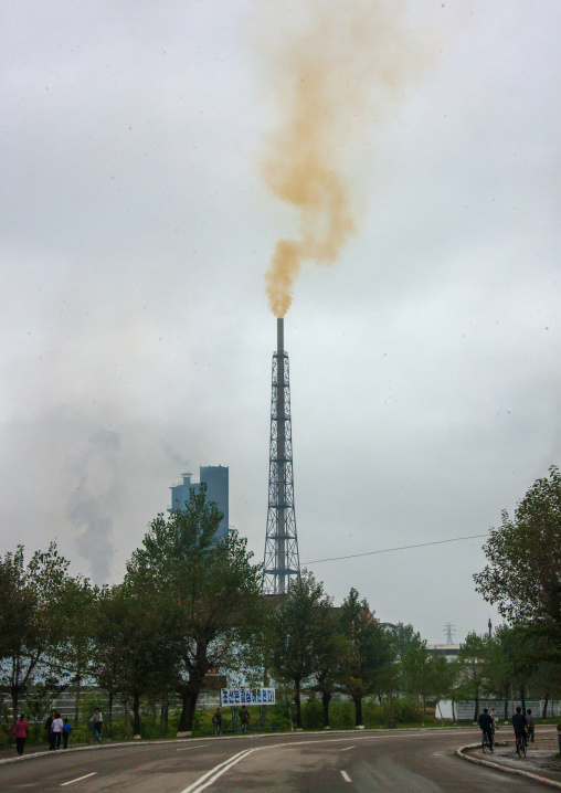 Yallow smoke from a chemical factory, South Hamgyong Province, Hamhung, North Korea