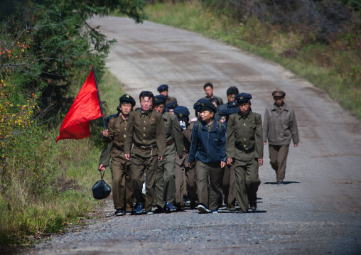 North Korean students walking on the steps of the nation's heroes in mount Paektu, Ryanggang Province, Samjiyon, North Korea