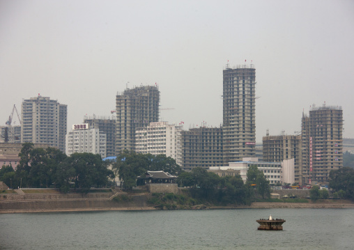 Pyongyang skyline with Taedong river, Pyongan Province, Pyongyang, North Korea