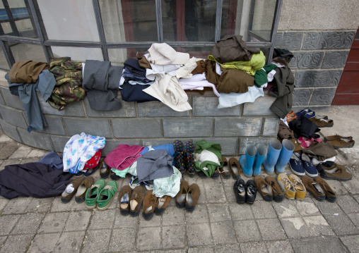 Shoes and clothes used during filming at Pyongyang film studio, Pyongan Province, Pyongyang, North Korea