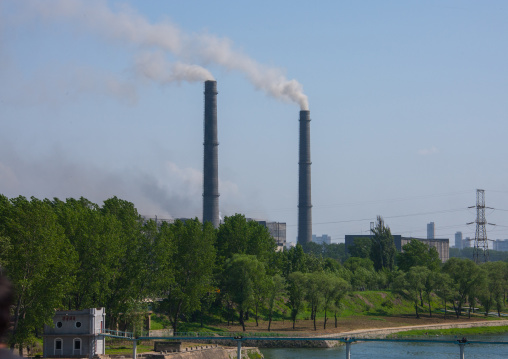 Pollution of a coal factory in the town, Pyongan Province, Pyongyang, North Korea