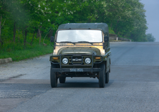 North Korean jeep on a highway, North Hwanghae Province, Panmunjom, North Korea