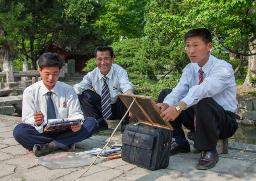 North Korean students drawing in the street, North Hwanghae Province, Kaesong, North Korea