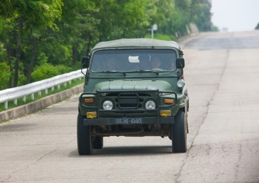 North Korean jeep on a highway, North Hwanghae Province, Panmunjom, North Korea