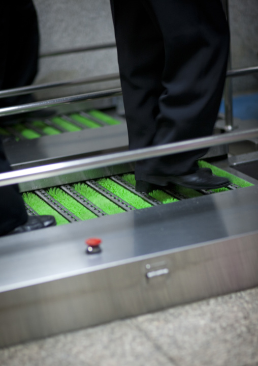 Machine to clean the visitors shoes at the entrance of Kumsusan memorial palace, Pyongan Province, Pyongyang, North Korea