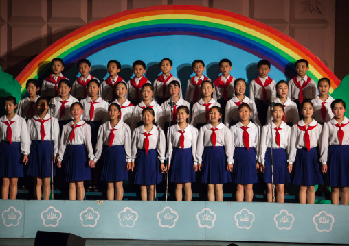 Young North Korean artists during a show in Mangyongdae children's palace, Pyongan Province, Pyongyang, North Korea