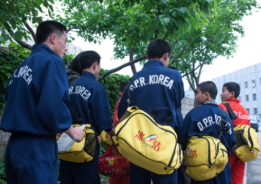 North Korean sport team in the street, Pyongan Province, Pyongyang, North Korea