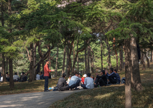 North Korean people celebrating april 15 the birth anniversary of Kim Il-sung, Pyongan Province, Pyongyang, North Korea