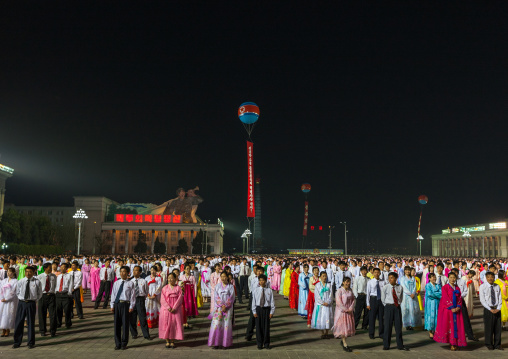 North Korean students dancing to celebrate april 15 the birth anniversary of Kim Il-sung, Pyongan Province, Pyongyang, North Korea