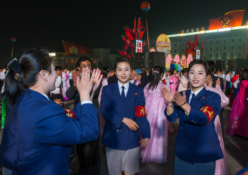 North Korean students dancing to celebrate april 15 the birth anniversary of Kim Il-sung, Pyongan Province, Pyongyang, North Korea