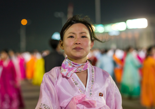 North Korean student dancing to celebrate april 15 the birth anniversary of Kim Il-sung, Pyongan Province, Pyongyang, North Korea