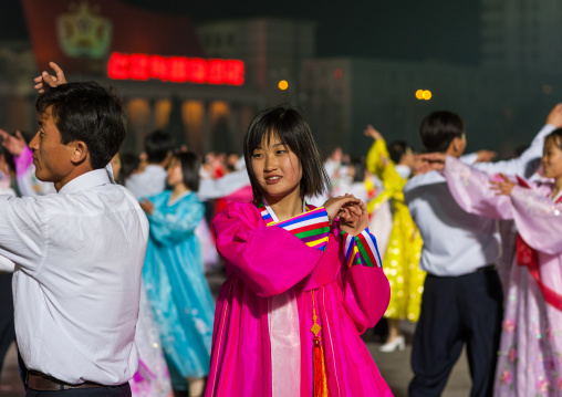 North Korean students dancing to celebrate april 15 the birth anniversary of Kim Il-sung, Pyongan Province, Pyongyang, North Korea