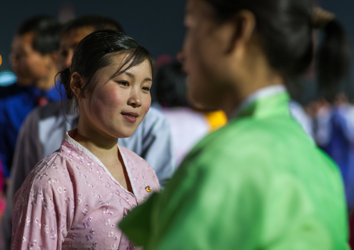 North Korean students dancing to celebrate april 15 the birth anniversary of Kim Il-sung, Pyongan Province, Pyongyang, North Korea