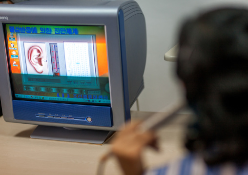 Monitor computer in hospital, Pyongan Province, Pyongyang, North Korea