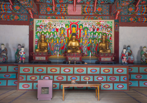 Altar of Pohyon-sa Korean buddhist temple, Hyangsan county, Mount Myohyang, North Korea