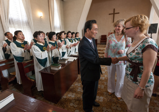 Tourists visiting the Chilgol protestant church, Pyongan Province, Pyongyang, North Korea