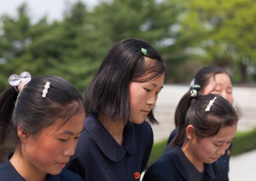 North Korean children going to Taesongsan revolutionary martyr's cemetery, Pyongan Province, Pyongyang, North Korea