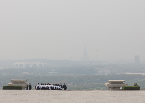 North Korean people going to Taesongsan revolutionary martyr's cemetery, Pyongan Province, Pyongyang, North Korea