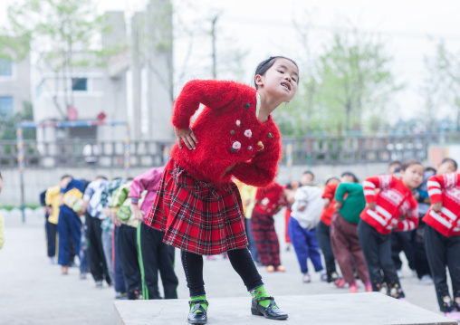 North Korean children making morning gymnastics at school, North Hwanghae Province, Kaesong, North Korea