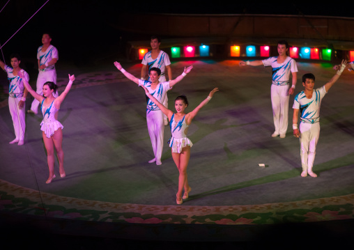 Acrobats during a show in a circus, Pyongan Province, Pyongyang, North Korea