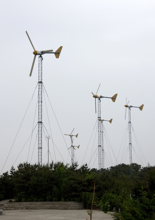 Wind turbines on a hill, South Pyongan Province, Nampo, North Korea