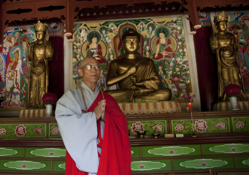 North Korean monk in Pohyon-sa Korean buddhist temple, North Pyongan Province, Myohyang-san, North Korea