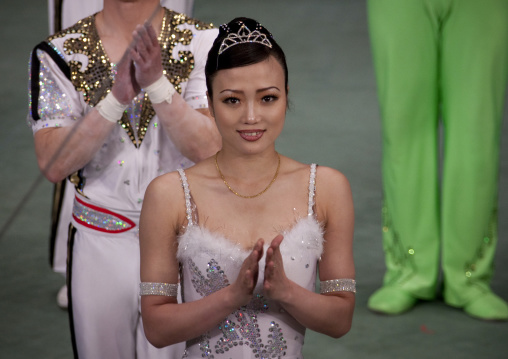North Korean artist at the end of the show in a circus, Pyongan Province, Pyongyang, North Korea