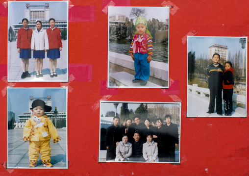 Samples of North Korean souvenir pictures to promote a photo studio, Pyongan Province, Pyongyang, North Korea