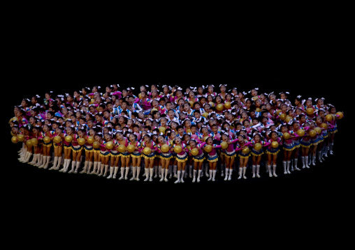 North Korean children performing during the Arirang mass games in may day stadium, Pyongan Province, Pyongyang, North Korea