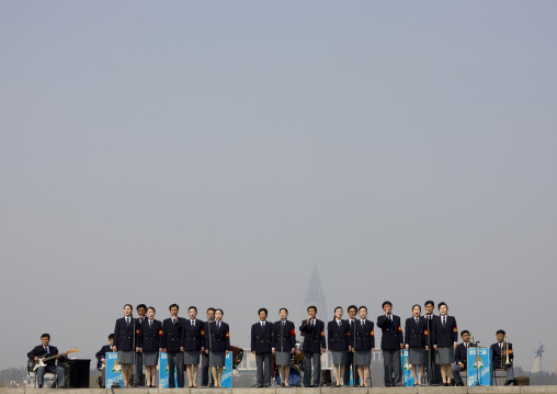 North Korean artists with their orchestra in the international Kimilsungia and Kimjongilia festival, Pyongan Province, Pyongyang, North Korea