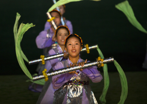 North Korean dancers during Arirang mass games at may day stadium, Pyongan Province, Pyongyang, North Korea