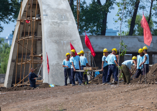 North Korean workers in the street, Pyongan Province, Pyongyang, North Korea