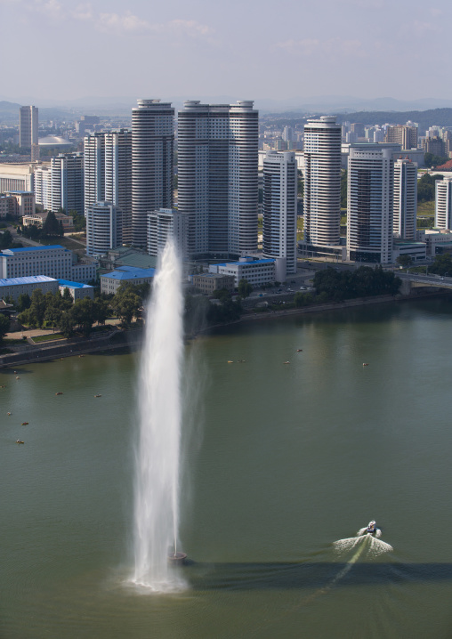 New buildings skyline in Changjon area seen from the top of the Juche tower, Pyongan Province, Pyongyang, North Korea