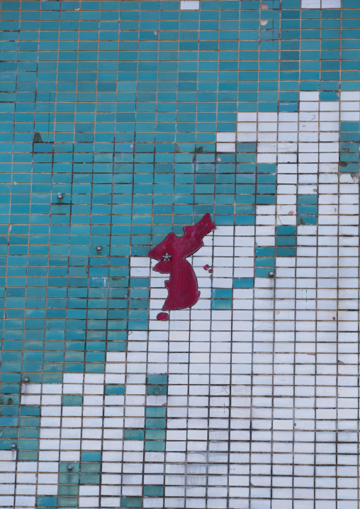 North Korea on a mosaic map of the world in Songdowon international children's camp, Kangwon Province, Wonsan, North Korea
