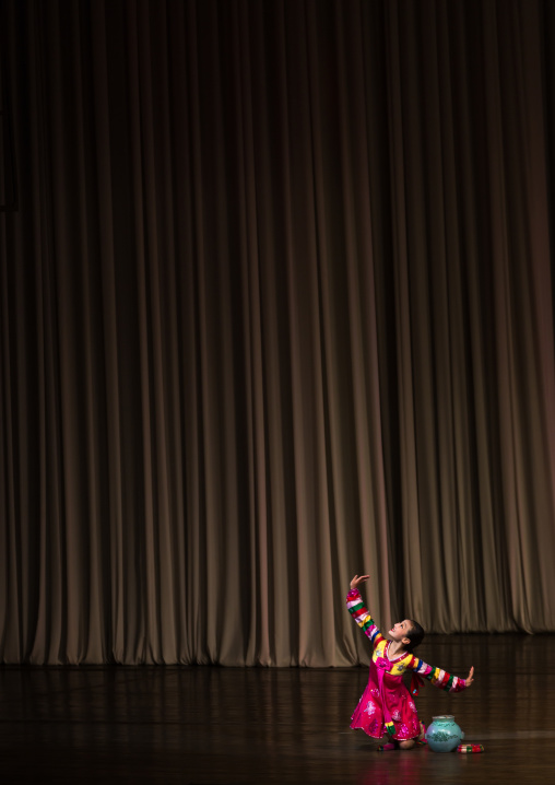 Young North Korean acrobat during a show in Mangyongdae children's palace, Pyongan Province, Pyongyang, North Korea