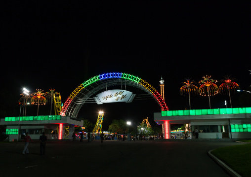 Kaeson youth park entrance by night, Pyongan Province, Pyongyang, North Korea