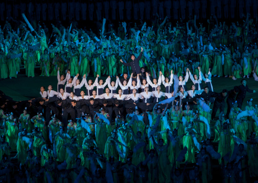 North Korean dancers during the Arirang mass games at may day stadium, Pyongan Province, Pyongyang, North Korea