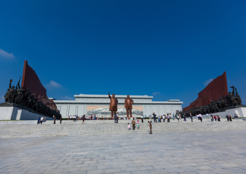 The statues of the Dear Leaders in Mansudae Grand monument, Pyongan Province, Pyongyang, North Korea