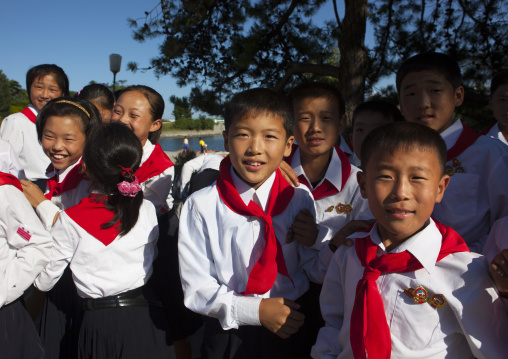 North Korean pioneers in Songdowon international children's camp, Kangwon Province, Wonsan, North Korea