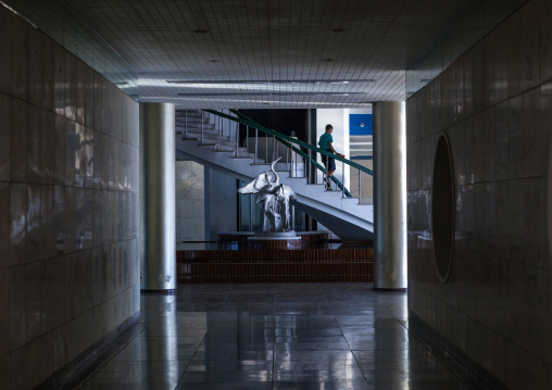 North Korean boy in the stairs of the Songdowon international children's camp, Kangwon Province, Wonsan, North Korea