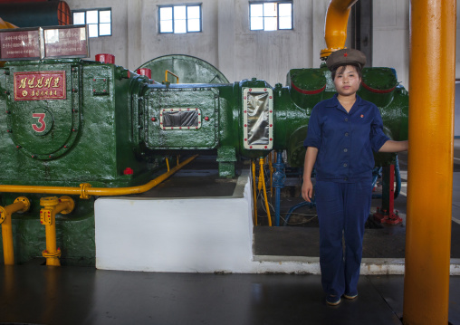 North Korean female worker at Hungnam nitrogen fertilizer plant, South Hamgyong Province, Hamhung, North Korea